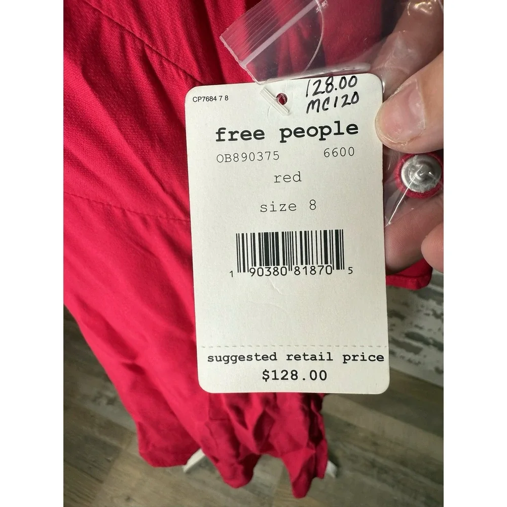 Free People Dress Womens Size 8 Be My Baby‎ Red Ruched Front Elbow Dress New